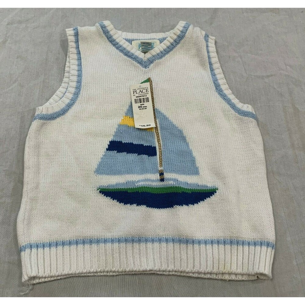 NWT THE CHILDRENS PLACE BOYS SAILBOAT SWEATER VEST SIZE 24 MONTHS